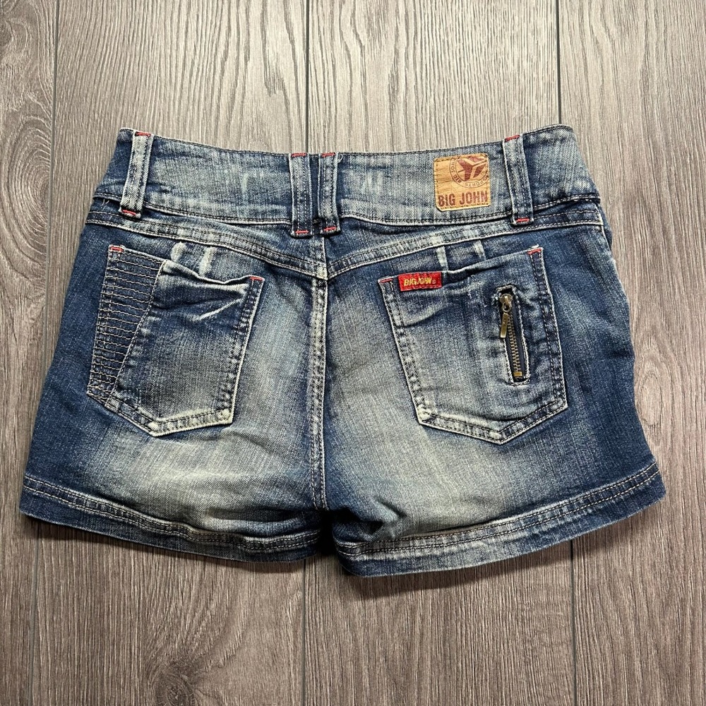 Big John Womens Y2K Denim Shorts Size 8 27w Blue Wash Low Rise Distressed